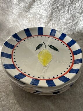 The Spring Shop Blue & Yellow Lemon Ceramic Dinner Plate
